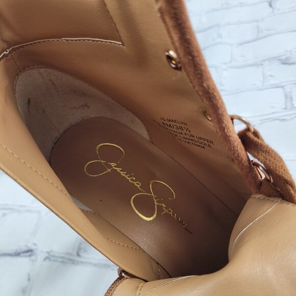 NEW Jessica Simpson Maelyn Wedge Bootie Brown Caramel Combo Leather Suede Sherpa - Picture 10 of 11